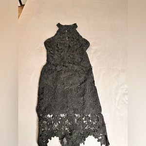 Sexy Black Lace CutOut Halter Bodycon Midi Dress, Size Small. Gently Worn.